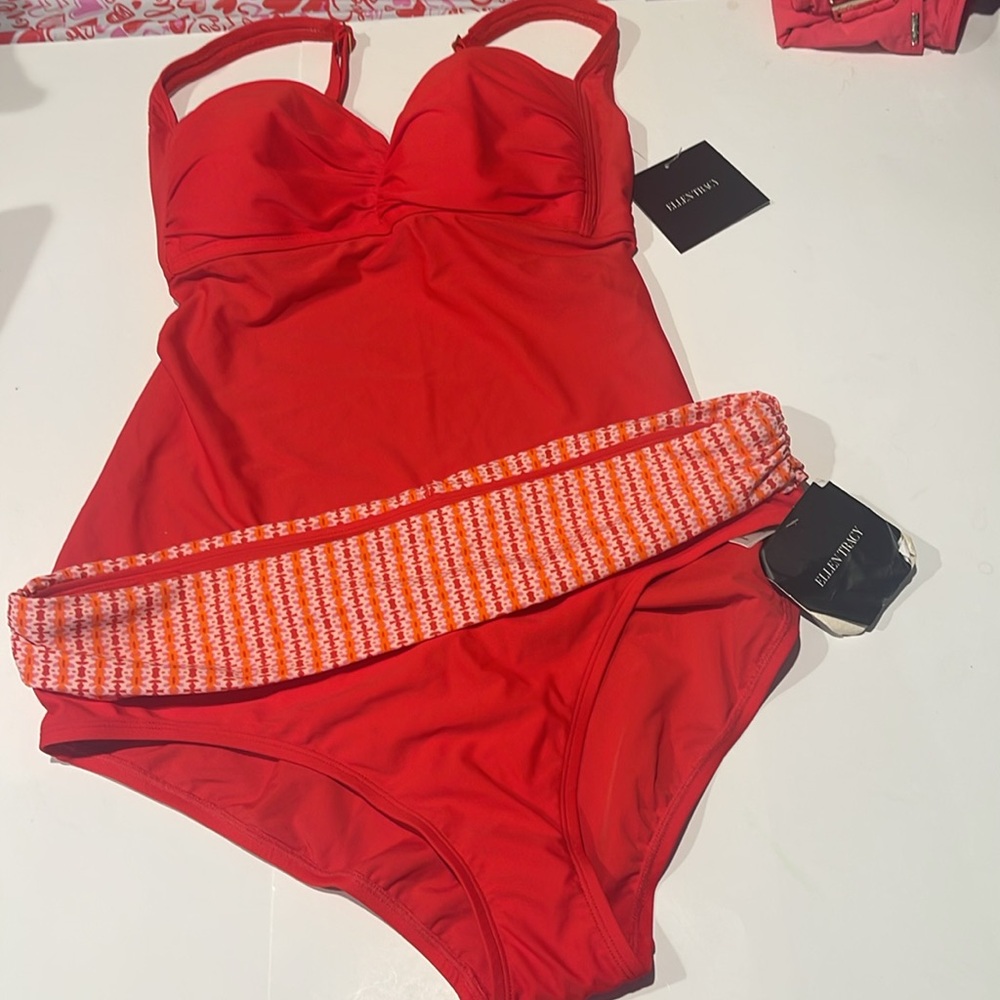 Ellen Tracy NWT tankini set coral orange peach 8D top 14 bottoms - Picture 3 of 5